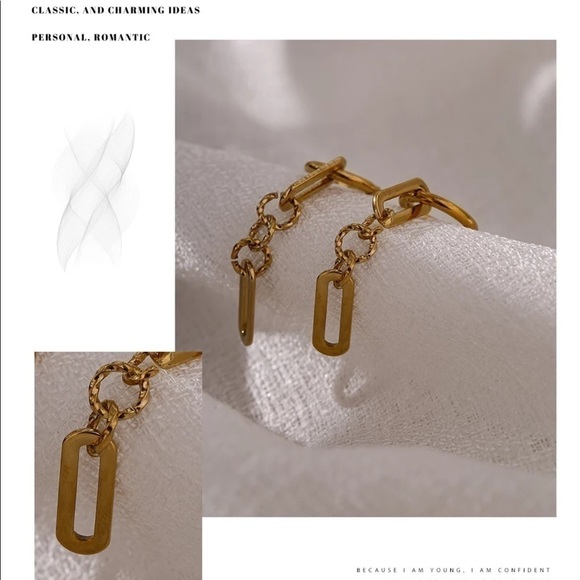 𝅺NEW 18k Gold Plated Dangle Drop Chain Hoop Earrings - Picture 6 of 10